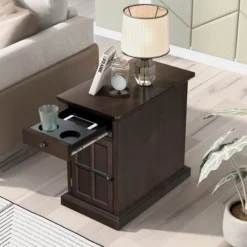 ModernLuxe Classic Vintage End Table with USB Ports and Storage Drawer