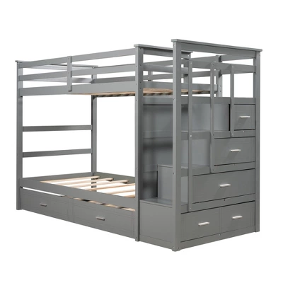 ModernLuxe Twin Over Twin Wood Bunk Bed with 4 Drawers, Trundle and Staircase 4 ModernLuxe Twin Over Twin Wood Bunk Bed with 4 Drawers, Trundle and Staircase - Image 2