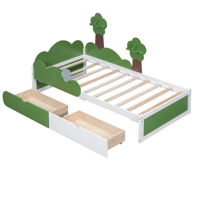 Twin Size Bed With Grass Hill And Trees Decor, White+Green - ModernLuxe 7 Twin Size Bed With Grass Hill And Trees Decor, White+Green - ModernLuxe - Image 5