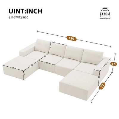 110"W Modular U-Shaped Sectional Sofa, Luxury Chenille Upholstered Foam-Filled Floor Couch Set - ModernLuxe 4 110"W Modular U-Shaped Sectional Sofa, Luxury Chenille Upholstered Foam-Filled Floor Couch Set - ModernLuxe - Image 2