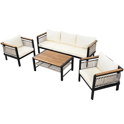 ModernLuxe 4-Piece Outdoor Sectional Sofa Set with Acacia Wood & Coffee Table 11 ModernLuxe 4-Piece Outdoor Sectional Sofa Set with Acacia Wood & Coffee Table - Image 9