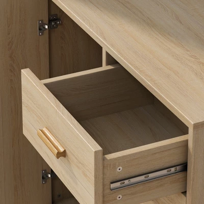 Wooden Cabinet With 4 Drawers And Rattan Decorative Doors, Natural - ModernLuxe 7 Wooden Cabinet With 4 Drawers And Rattan Decorative Doors, Natural - ModernLuxe - Image 5