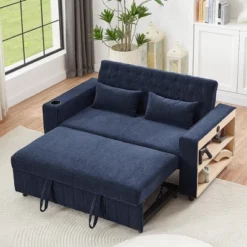 Modern 3-in-1 Pull-Out Sofa Bed With Storage Shelves, USB Ports & Cup Holders, Convertible Sleeper Sofa Couch For Small Spaces - ModernLuxe