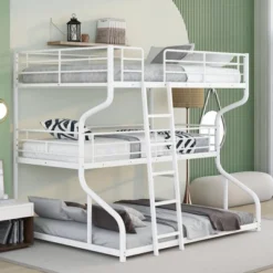 ModernLuxe Metal Triple Bunk Bed with Ladder - Full XL, Twin XL & Queen Sizes