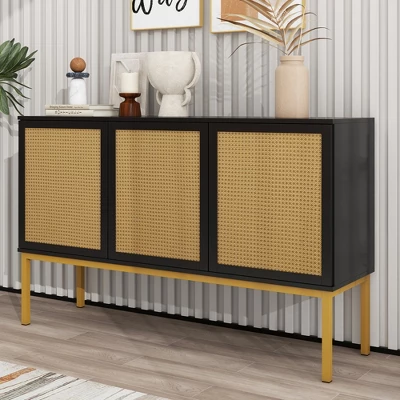 Sideboard With Faux Rattan Door And Metal Legs - ModernLuxe 4 Sideboard With Faux Rattan Door And Metal Legs - ModernLuxe - Image 2
