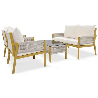 ModernLuxe 4-Piece Rope Patio Conversation Set with Tempered Glass Table 8 ModernLuxe 4-Piece Rope Patio Conversation Set with Tempered Glass Table - Image 6