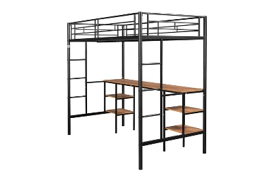 ModernLuxe Metal Twin Size Low Loft Bed with Integrated Desk and Storage Shelves 9 ModernLuxe Metal Twin Size Low Loft Bed with Integrated Desk and Storage Shelves - Image 7