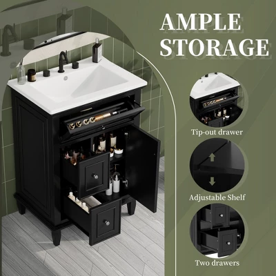 ModernLuxe 24" Bathroom Vanity with Ceramic Sink and Flip Drawer Storage 5 ModernLuxe 24" Bathroom Vanity with Ceramic Sink and Flip Drawer Storage - Image 3