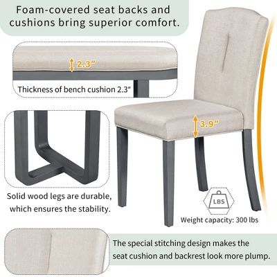 6 PCS Wood Dining Table Set With Retro-Style Table And Upholstered Chairs-ModernLuxe 8 6 PCS Wood Dining Table Set With Retro-Style Table And Upholstered Chairs-ModernLuxe - Image 6