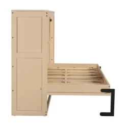 Twin/Full Size Murphy Bed Multifunctional Foldable Platform Bedframe With Bookshelf, Natural/White-ModernLuxe -Luxe Furniture Sale GUEST 052273f9 e574 485d 999e 569429a2cce0