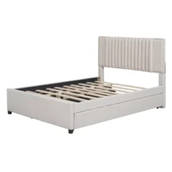 Queen/Full Size Wooden Upholstered Platform Bed Frame With 2 Drawers And 1 Twin/Twin XL Trundle Beige/Gray, 4L -ModernLuxe -Luxe Furniture Sale GUEST 052a375c 651f 46e8 b509 59e2c1e08d42