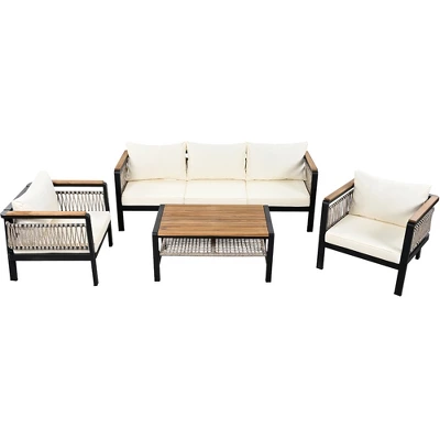 ModernLuxe 4-Piece Outdoor Sectional Sofa Set with Acacia Wood & Coffee Table 10 ModernLuxe 4-Piece Outdoor Sectional Sofa Set with Acacia Wood & Coffee Table - Image 8