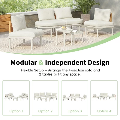 ModernLuxe 6/8-Piece Modular Half Moon Outdoor Sectional Set with Nesting Coffee Tables 4 ModernLuxe 6/8-Piece Modular Half Moon Outdoor Sectional Set with Nesting Coffee Tables - Image 2