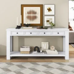 63"W Console Table/Sofa Table With Storage Drawers And Bottom Shelf 4Q - ModernLuxe