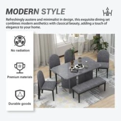 ModernLuxe 6-Piece Wood Dining Table Set with Faux Marble Veneer & Upholstered Seating -Luxe Furniture Sale GUEST 068f9d9f 80ff 43e6 9f93 56fc626ebe96