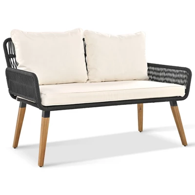 ModernLuxe 6-Piece Rope Patio Conversation Set with Acacia Wood Bar Table and Ice Bucket 8 ModernLuxe 6-Piece Rope Patio Conversation Set with Acacia Wood Bar Table and Ice Bucket - Image 6