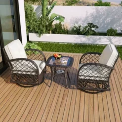 ModernLuxe 3-Piece Outdoor Rattan Conversation Set with 360° Swivel Chairs