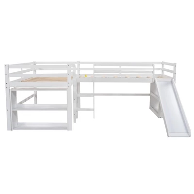 ModernLuxe Twin Size L-Shaped Loft Bed with Slide and Movable Two-Tier Shelves 6 ModernLuxe Twin Size L-Shaped Loft Bed with Slide and Movable Two-Tier Shelves - Image 4