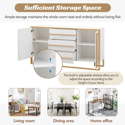 Contemporary 59" Sideboard With Large Storage And Gold Metal Legs - ModernLuxe 7 Contemporary 59" Sideboard With Large Storage And Gold Metal Legs - ModernLuxe - Image 5