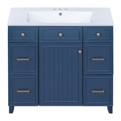 36" Bathroom Cabinet With Sink, Soft Close Doors And Drawers, Navy Blue - ModernLuxe 6 36" Bathroom Cabinet With Sink, Soft Close Doors And Drawers, Navy Blue - ModernLuxe - Image 4