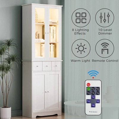 ModernLuxe 3-Tier Modern Bookshelf with LED Lights and Glass Doors - White 6 ModernLuxe 3-Tier Modern Bookshelf with LED Lights and Glass Doors - White - Image 4