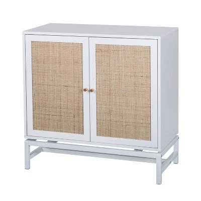 Set Of 2, Natural Rattan 2 Door Cabinets With 1 Adjustable Internal Shelf - ModernLuxe 6 Set Of 2, Natural Rattan 2 Door Cabinets With 1 Adjustable Internal Shelf - ModernLuxe - Image 4