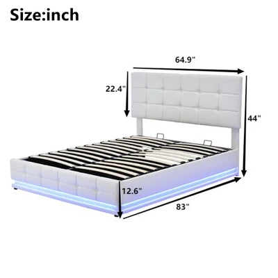 Queen Size PU Tufted Upholstered Platform Bed With Hydraulic Storage System, LED Lights And USB Charger-ModernLuxe 6 Queen Size PU Tufted Upholstered Platform Bed With Hydraulic Storage System, LED Lights And USB Charger-ModernLuxe - Image 4
