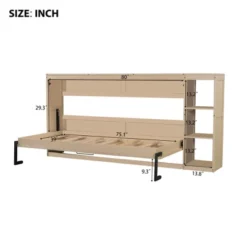 Twin/Full Size Murphy Bed Multifunctional Foldable Platform Bedframe With Bookshelf, Natural/White-ModernLuxe -Luxe Furniture Sale GUEST 08a0e084 3993 499e 8548 106d210a2704