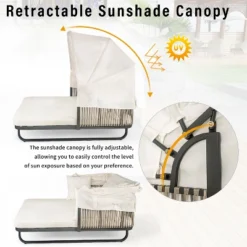 57"W Outdoor Daybed Sunbed, Patio Rattan Chaise Lounge With Canopy, Detachable Pillows For Patio, Backyard, Pool -ModernLuxe 19 57"W Outdoor Daybed Sunbed, Patio Rattan Chaise Lounge With Canopy, Detachable Pillows For Patio, Backyard, Pool -ModernLuxe -Luxe Furniture Sale GUEST 08a81410 3bec 4494 b5f0 02e79d620794