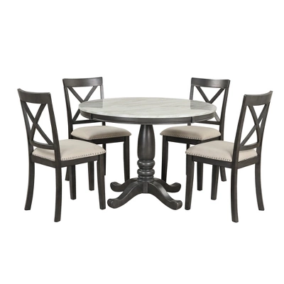 ModernLuxe 5-Piece Round Dining Set with Faux Marble Table and 4 Upholstered Chairs 5 ModernLuxe 5-Piece Round Dining Set with Faux Marble Table and 4 Upholstered Chairs - Image 3