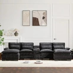 ModernLuxe 123" U-Shaped Sectional Sofa with USB & Console