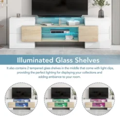Versatile TV Stand For TVs Up To 80" With 2 Lighted Glass Shelves And LED Color Changing Lights - ModernLuxe -Luxe Furniture Sale GUEST 0962c912 dc14 4e2e 8106 b1b1161ec53b