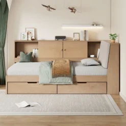ModernLuxe L-Shaped Corner Daybed with Storage Drawers, USB Charging & Bookcase
