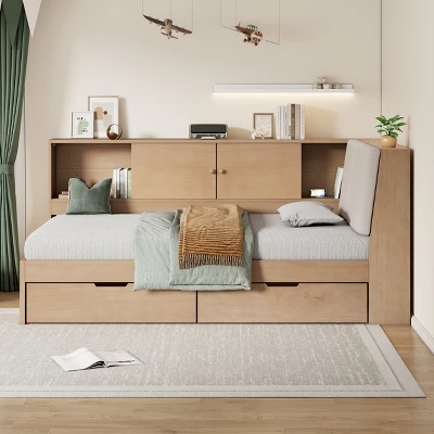 ModernLuxe L-Shaped Corner Daybed with Storage Drawers, USB Charging & Bookcase 3 ModernLuxe L-Shaped Corner Daybed with Storage Drawers, USB Charging & Bookcase