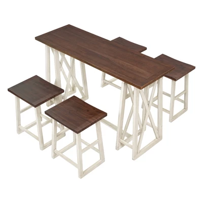 Rustic Wood Counter Height 5-Piece Dining Set With 4 Stools - ModernLuxe 3 Rustic Wood Counter Height 5-Piece Dining Set With 4 Stools - ModernLuxe