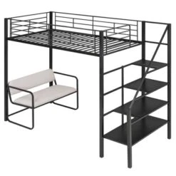ModernLuxe Twin Size Metal Loft Bed with Integrated Bench and Storage Staircase -Luxe Furniture Sale GUEST 0ab72543 b24d 4cd3 a26a 2af1116ca5e0
