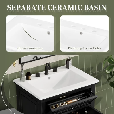 ModernLuxe 24" Bathroom Vanity with Ceramic Sink and Flip Drawer Storage 4 ModernLuxe 24" Bathroom Vanity with Ceramic Sink and Flip Drawer Storage - Image 2