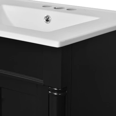 24" Bathroom Vanity With Ceramic Sink, 2-Tier Storage Cabinet, Retro Vanity With Soft-Close Doors And Large Shelves - ModernLuxe 12 24" Bathroom Vanity With Ceramic Sink, 2-Tier Storage Cabinet, Retro Vanity With Soft-Close Doors And Large Shelves - ModernLuxe - Image 10