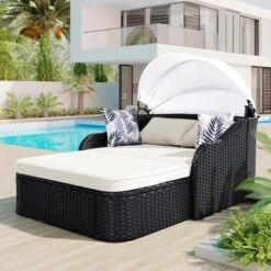 ModernLuxe Luxury Outdoor Rattan Daybed with Adjustable Sun Canopy