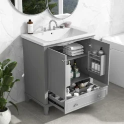 30"W Bathroom Vanity With Sink, Bathroom Cabinet With Doors And Drawer 4S - ModernLuxe