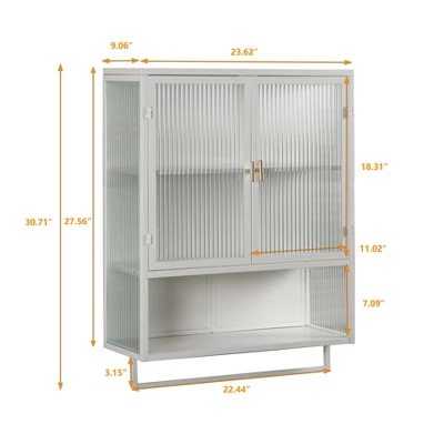 23.62" Glass Door Wall Cabinet With 2-Tier Enclosed Storage, Open Shelves And Towel Rack, White - ModernLuxe 5 23.62" Glass Door Wall Cabinet With 2-Tier Enclosed Storage, Open Shelves And Towel Rack, White - ModernLuxe - Image 3