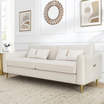 80.3" Modern Velvet Tufted Sofa With 2 Pillows And Gold Legs - ModernLuxe 4 80.3" Modern Velvet Tufted Sofa With 2 Pillows And Gold Legs - ModernLuxe - Image 2