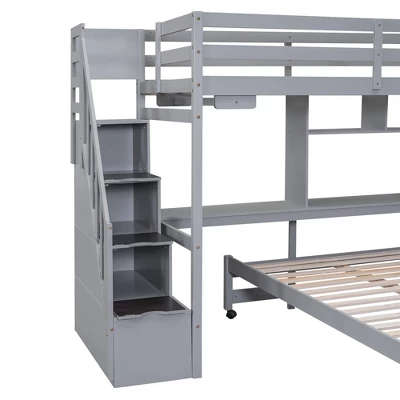 ModernLuxe Twin Over Full Bunk Bed with Storage Stairs, Desk and Integrated Hanger 12 ModernLuxe Twin Over Full Bunk Bed with Storage Stairs, Desk and Integrated Hanger - Image 10