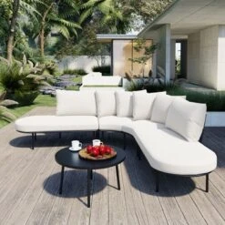 ModernLuxe 5-Piece Half-Moon Curved Outdoor Sofa Set with Coffee Table