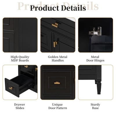 30" Bathroom Vanity With Ceramic Sink, Flip Drawer, 2 Storage Drawers & Adjustable Shelf, Compact Freestanding Vanity Cabinet - 8 30" Bathroom Vanity With Ceramic Sink, Flip Drawer, 2 Storage Drawers & Adjustable Shelf, Compact Freestanding Vanity Cabinet - - Image 6