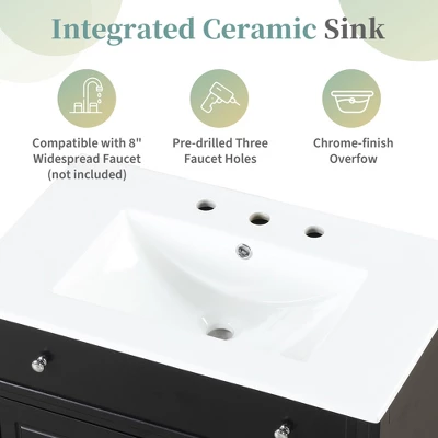 ModernLuxe 30-Inch Bathroom Vanity with Integrated Ceramic Sink Top and 2 Drawers 8 ModernLuxe 30-Inch Bathroom Vanity with Integrated Ceramic Sink Top and 2 Drawers - Image 6