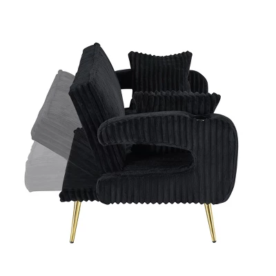 ModernLuxe Sofa Bed Corduroy Upholstered Sofa Convertible Couch Sleeper Sofa With Throw Pillow, Pink/Orange/Black/White 6 ModernLuxe Sofa Bed Corduroy Upholstered Sofa Convertible Couch Sleeper Sofa With Throw Pillow, Pink/Orange/Black/White - Image 4