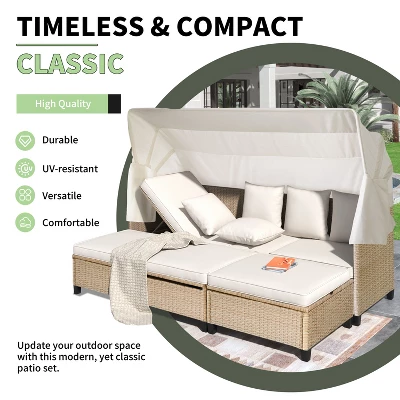 ModernLuxe 4-Piece Outdoor Wicker Sofa Set with Retractable Canopy & Lifting Table 4 ModernLuxe 4-Piece Outdoor Wicker Sofa Set with Retractable Canopy & Lifting Table - Image 2