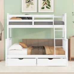 ModernLuxe Twin Over Full Bunk Bed with Storage Drawers and Ladder