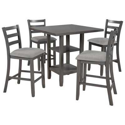 ModernLuxe 5-Piece Wooden Dining Set with Storage Shelves & Padded Chairs 5 ModernLuxe 5-Piece Wooden Dining Set with Storage Shelves & Padded Chairs - Image 3